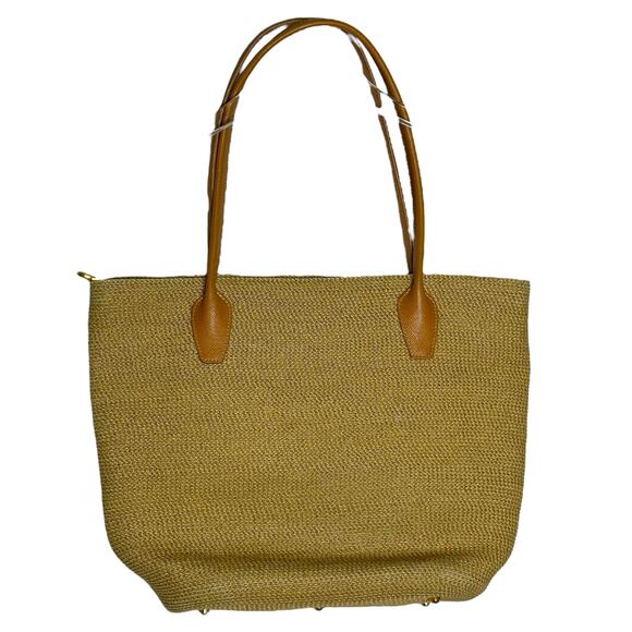 Eric Javits Leather Trim Strass Tote Shoulder Bag Leather Trim Zip Travel - Picture 2 of 10